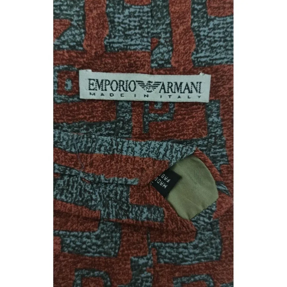EMPORIO ARMANI Brown With Art Print Silk Tie ITALY 57
